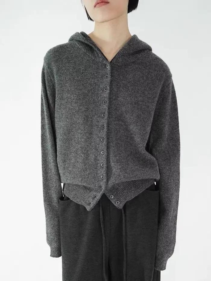 Cardigan à capuche Emperoe Goat en pur cachemire bleu ciel pour femme, coupe ample, bureau dame, automne hiver 2025, 100% cachemire, simple boutonnage, ouverture totale, tricoté, option de couleur bleu ciel, expédition depuis Chine