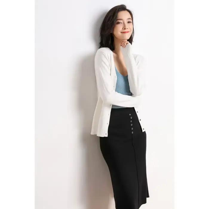 Cardigans femmes 2025 automne simple boutonnage col en v tricoté pull mode court tricots solide bleu vert rose