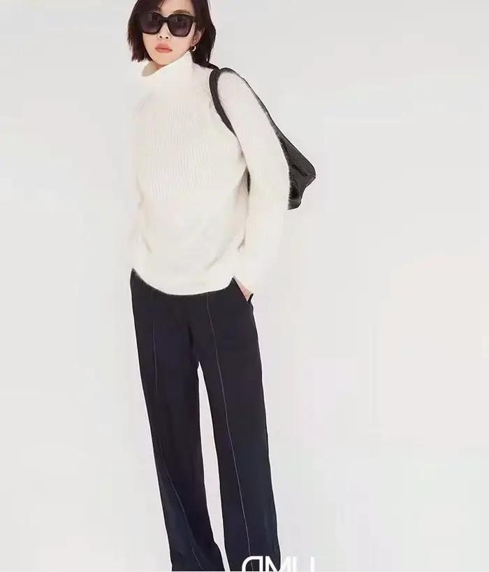 Pull en cachemire à col roulé coupe ample pour femmes, style anglais, épais et doux, idéal pour l'automne et l'hiver, à offrir pour des occasions spéciales