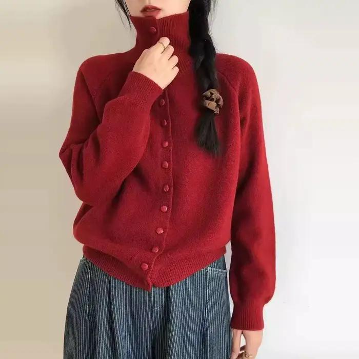 Cardigan tricoté à col haut pour femmes