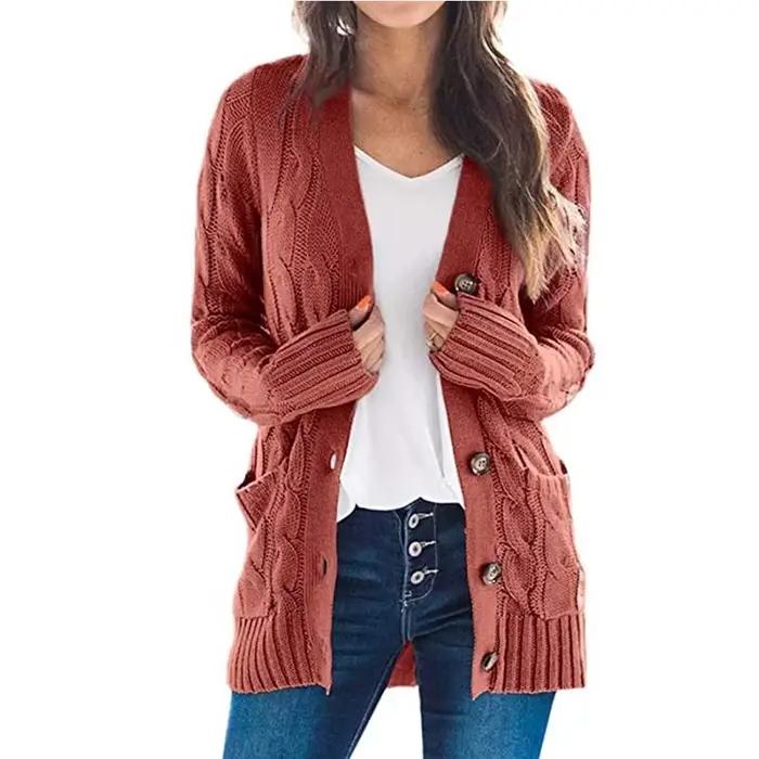 Cardigan en tricot torsadé bleu clair pour femme