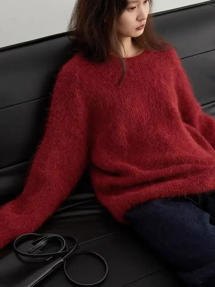 Pull à col rond Chic Ven en alpaga pour femmes, ample, décontracté, printemps-automne-hiver, cadeau parfait