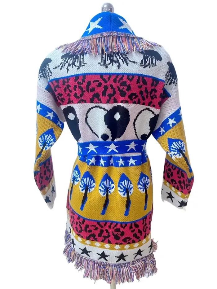 WQJGR Cardigan pull femmes laine tricoté gland mode Jacquard ample manches longues cachemire hiver veste