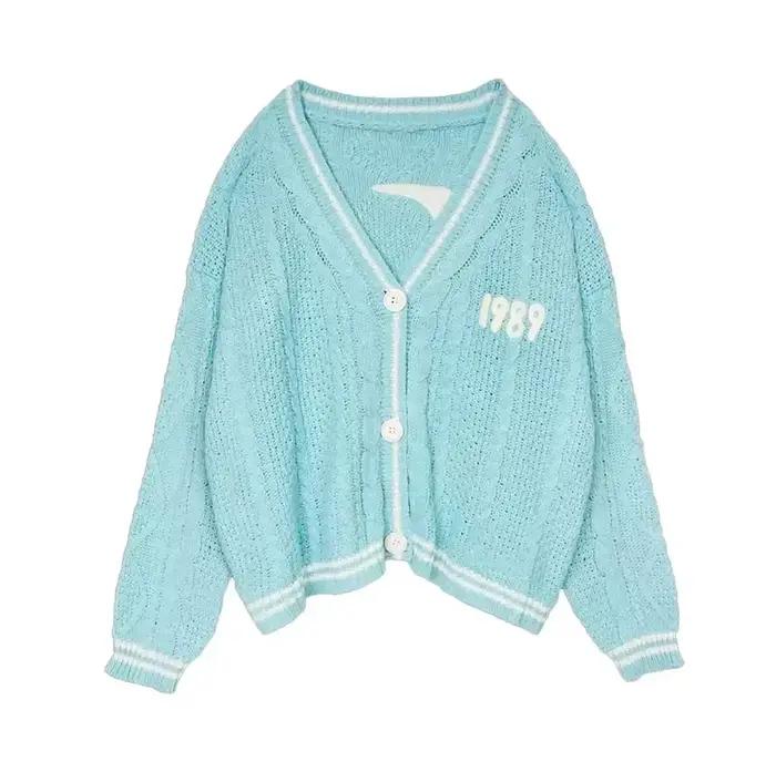 Nouveau bleu 1989 Cardigan pour femmes oiseau broderie spécial tricot 1989 taylor