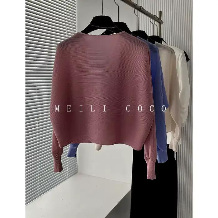 Cardigan Plissé Miyake pour Femme Élégant, Décontracté, Unicolore, Coupe Amples et Courtes Occasions Spéciales Printemps Et Été