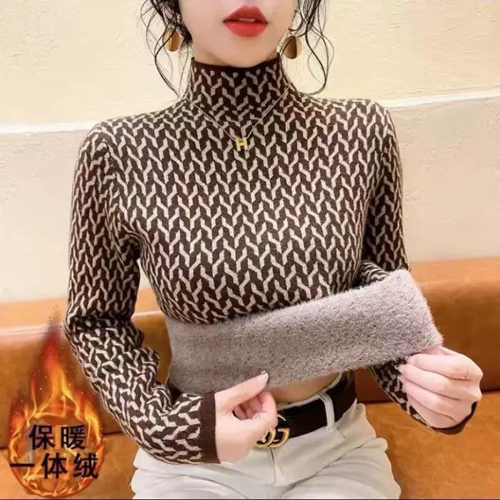 Pull en velours à manches longues pour femmes