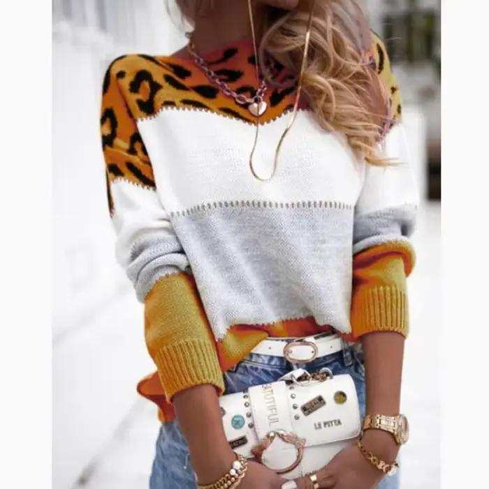 Pull léopard à manches longues pour femme
