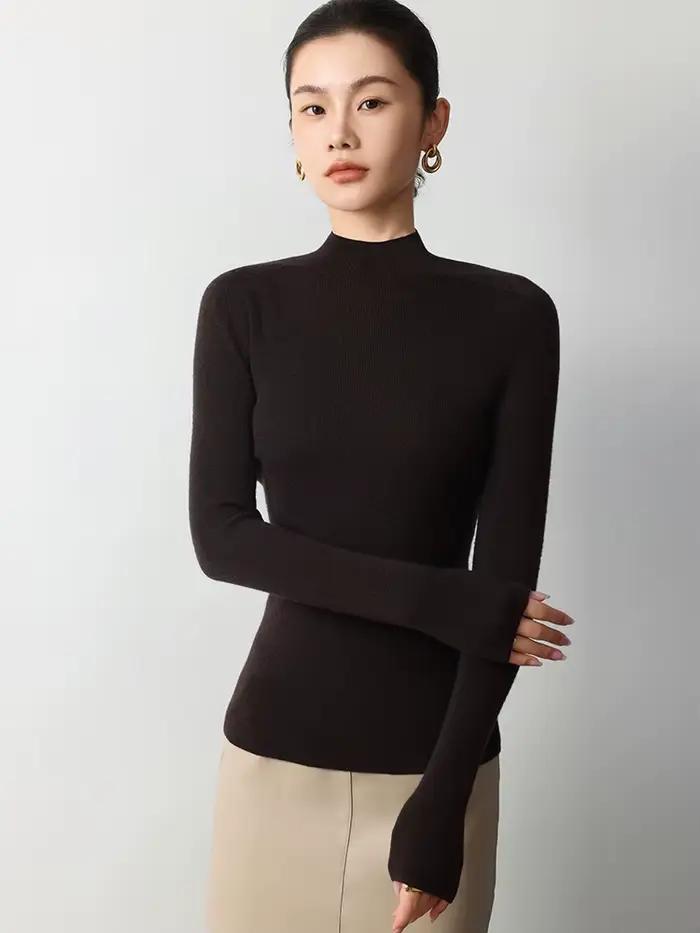 Pull basique pour femme en 100 % laine mérinos Yangzi