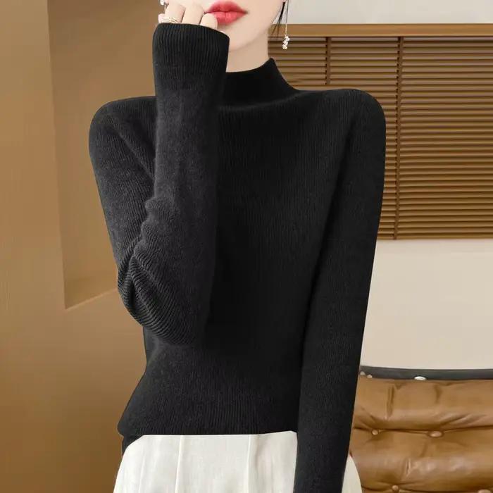Half-high Striped Sweater for Women One-line Ready-to-wear Seamless Bottoming Shirt