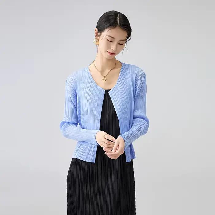 Cardigan Miyake Plissé Pop Court Femmes Décontracté Polyester Multicolore Occasions Spéciales Vestes Courtes