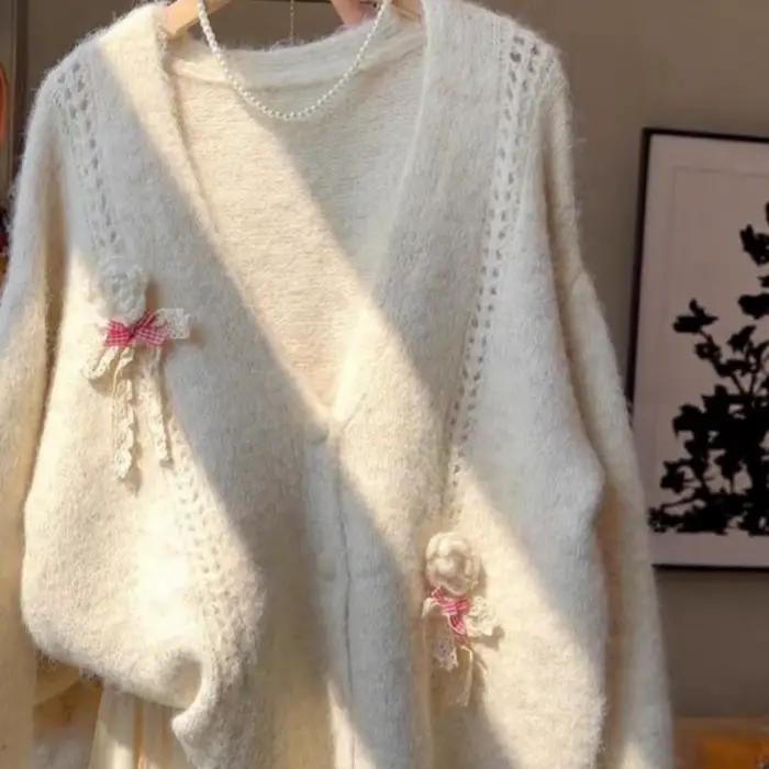 Pull français doux et polyvalent avec nœud rétro pour femmes