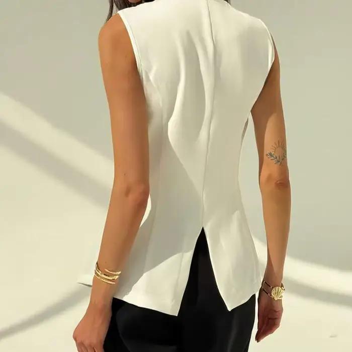 KUCLUT 2025 nouvelle mode col en v simple boutonnage gilet pour les femmes élégant polyvalent taille fendue conception débardeurs femme 1A674