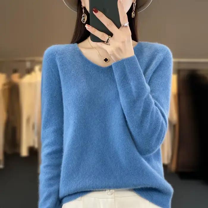 100% laine mérinos pure V - neck automne hiver pull Corée de la mode nouveau