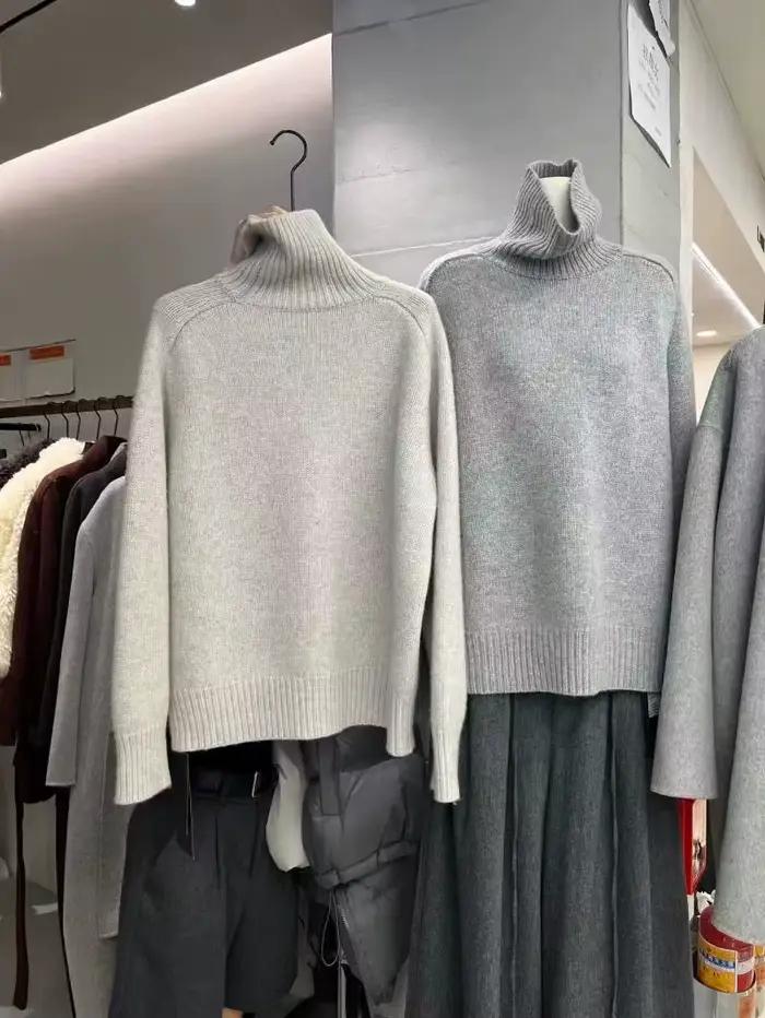 Col roulé femmes laine pull à manches longues décontracté ample cachemire