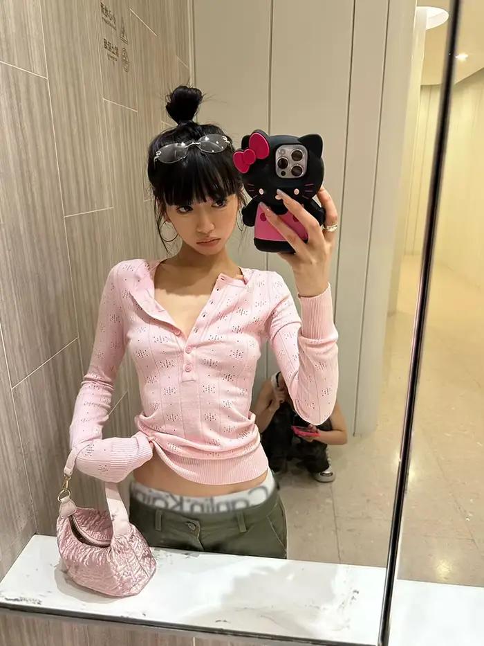 Tonngirls Style coréen pull femmes évider rose tricot pulls Y2k Fairycore Vintage hauts e-girls Streetwear chandails 2000s