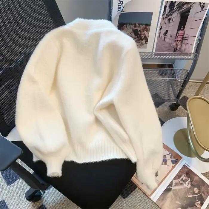 Kawaii Hauts En Tricot Pour Femme Cardigan Hiver Bouton Mignon Pull Blanc Automne 2025 Nouveau Dans Le Luxe Coréen À Manches Longues Tendance Pour Occasions Spéciales Et Journées Douces