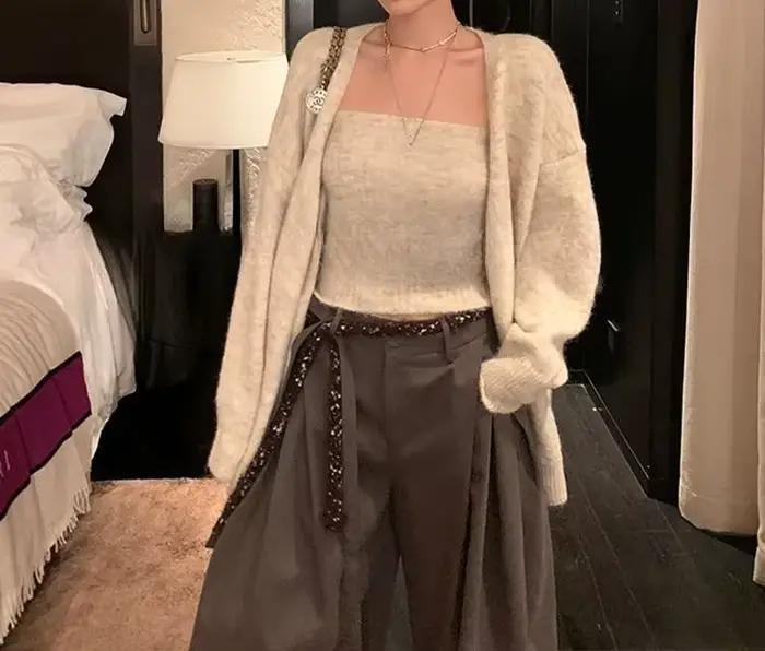 Ensemble pull Cardigan en tricot à manches longues pour femmes