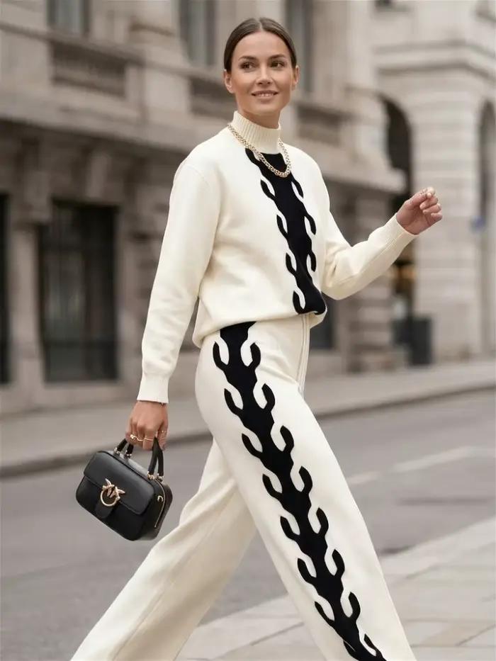 Krisstarsgirls femmes tricot contraste couleur pull hauts 2025 automne printemps nouveau col haut manches longues épissé dames pulls