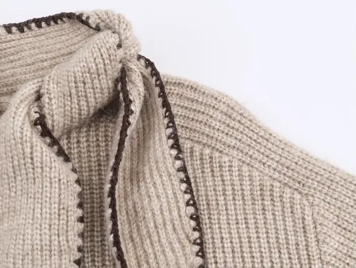 Pull tricoté à manches longues et col montant pour femme