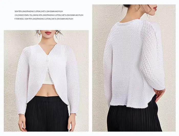 Cardigan plissé à col en V et un seul bouton
