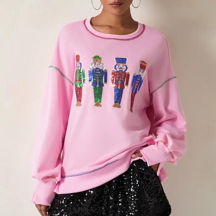 Sweat-Shirt à Manches sulfet Col Ras du Cou pour Femme