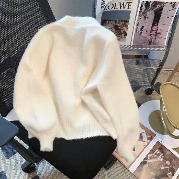 Pull femme Cardigan blanc col en v hauts en tricot