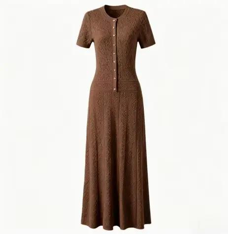 Ensemble de robe longue tricotée pour femmes, col rond, manches longues, veste, demi-jupe, costumes de soirée ajourés, élégants et Slim, printemps automne