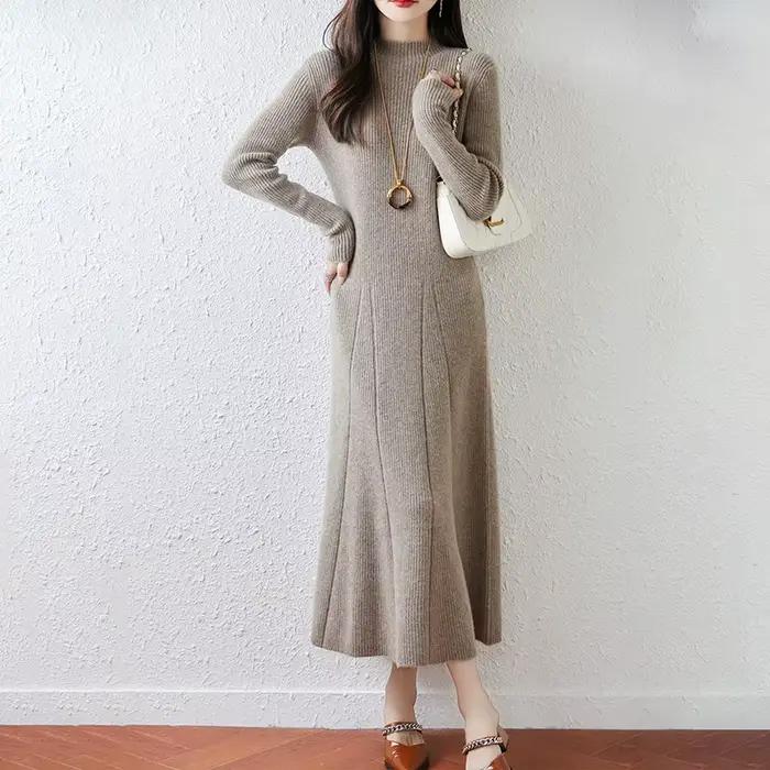 Nouvelle robe à col rond pour femmes avec pull 100% laine mérinos automne et hiver