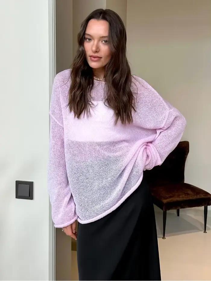 Wolfeel Pull Oversize Femme Chic Blanc Décontracté Été Automne