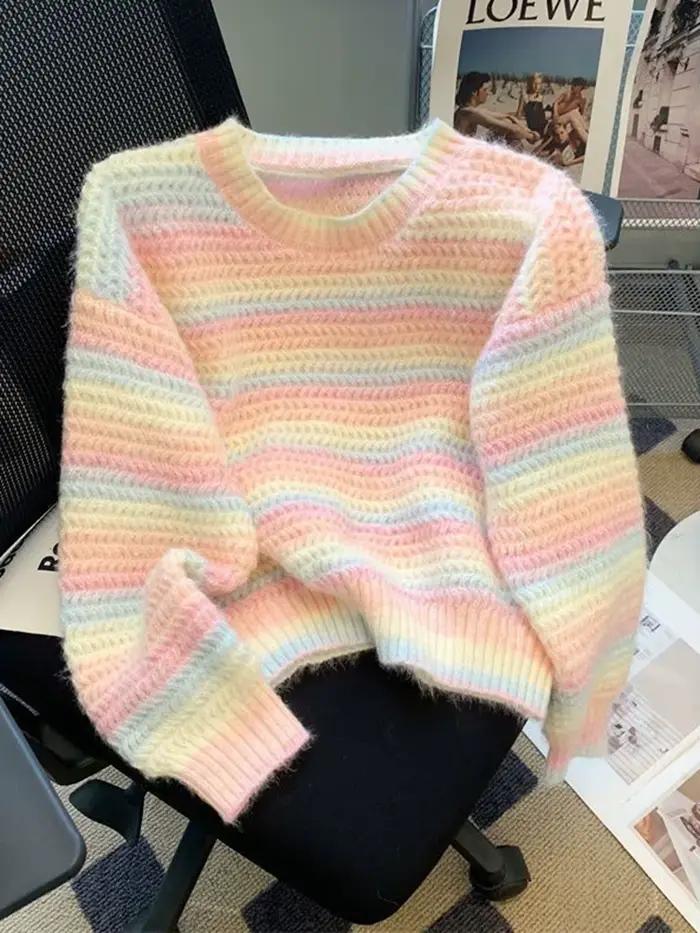 Pull ample féminin style préppy à manches longues en acrylique polyester coton pour femmes occasions spéciales automne hiver