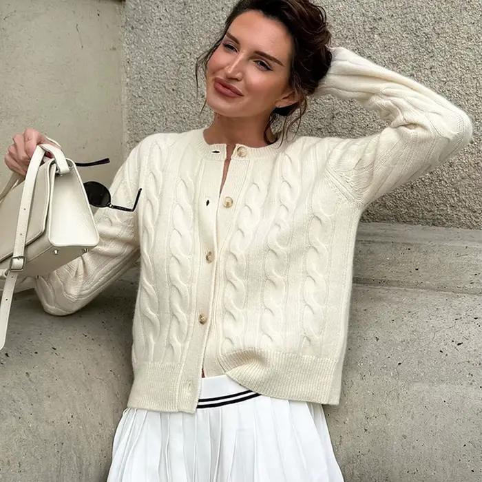 WXOY femmes tricot pull automne hiver mode tricoté manteau torsadé fleur