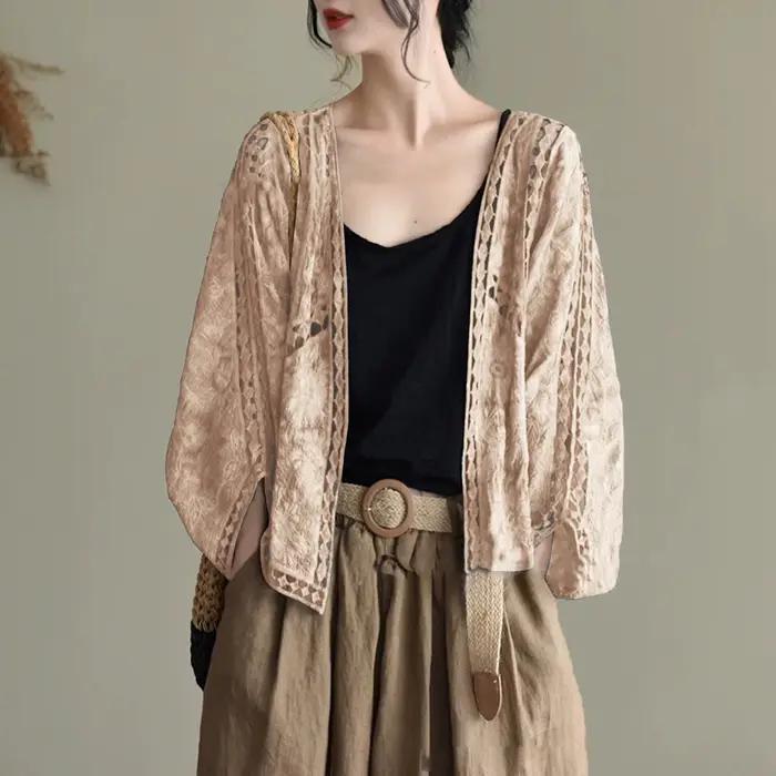 Cardigan pour femmes, haut en maille ajourée d'été