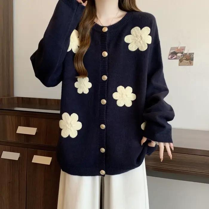 Haut tricoté à manches longues col rond polyester pour femmes automne décontracté élégant plage occasions spéciales