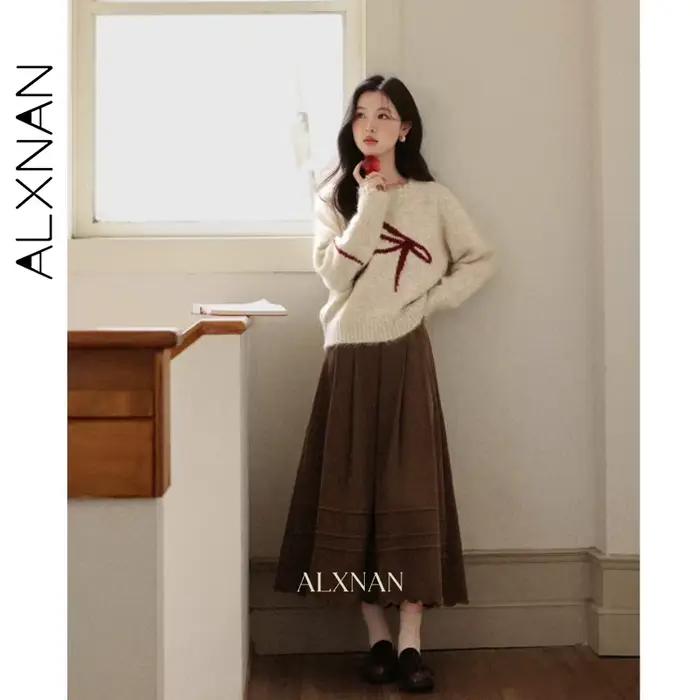 ALXNAN Pull en laine abricot 2026 Automne Hiver à manches longues