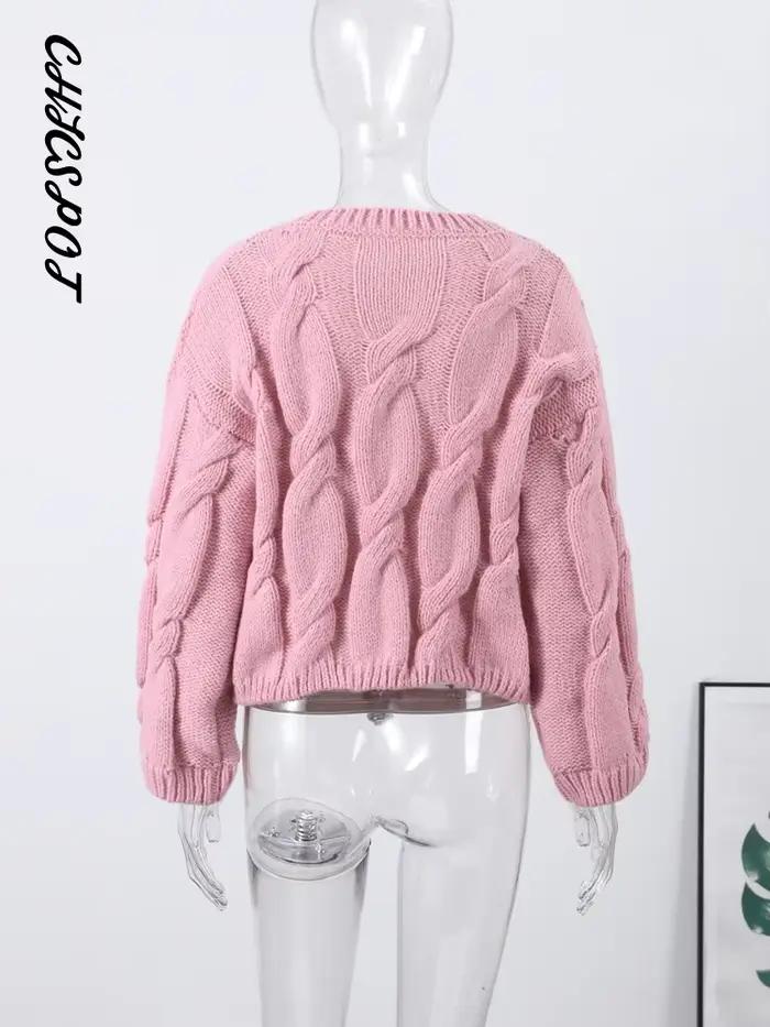 Cardigan en tricot épais et solide avec boutons dorés pour femme