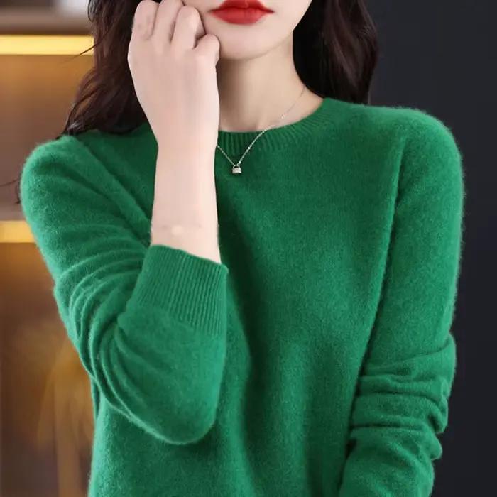 Pull à manches longues et col rond en laine mérinos pour femme