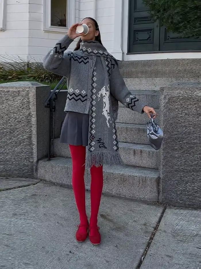 Cardigan tricoté vintage imprimé pour femmes style bureau décontracté col claudine ample automne hiver occasions spéciales