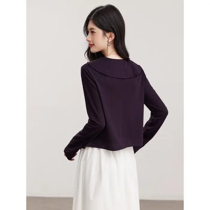 Pull-over col en V décontracté avec volants et lacets pour femmes élégant style français pour printemps 2026 occassions multiples