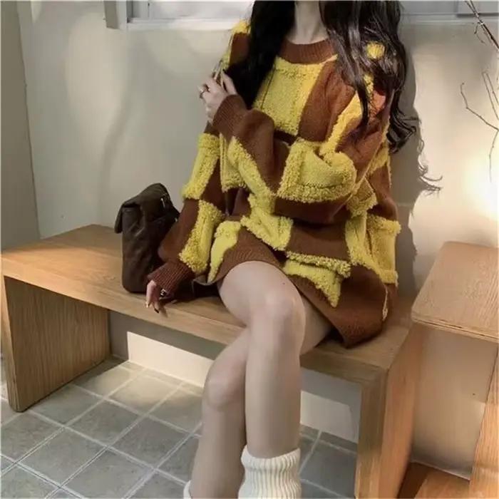Pull à carreaux pour femmes en automne et en hiver