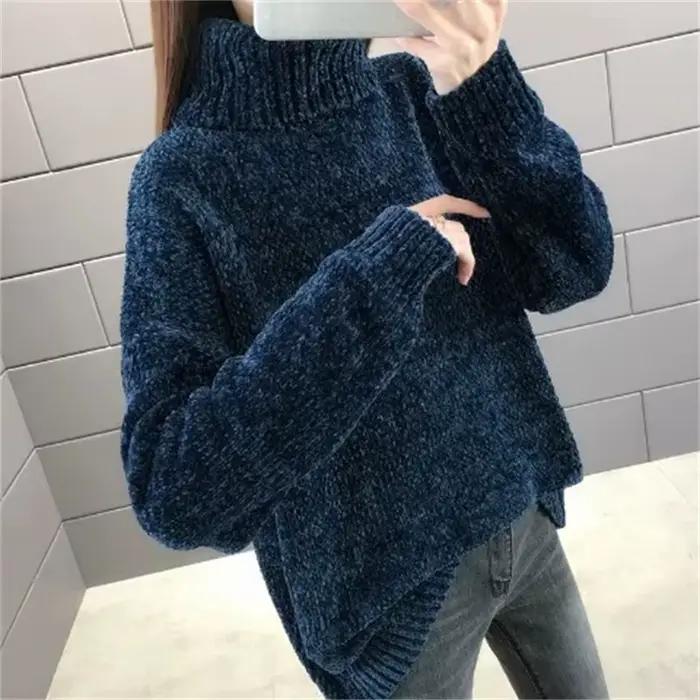 Pull en chenille à col roulé pour femme