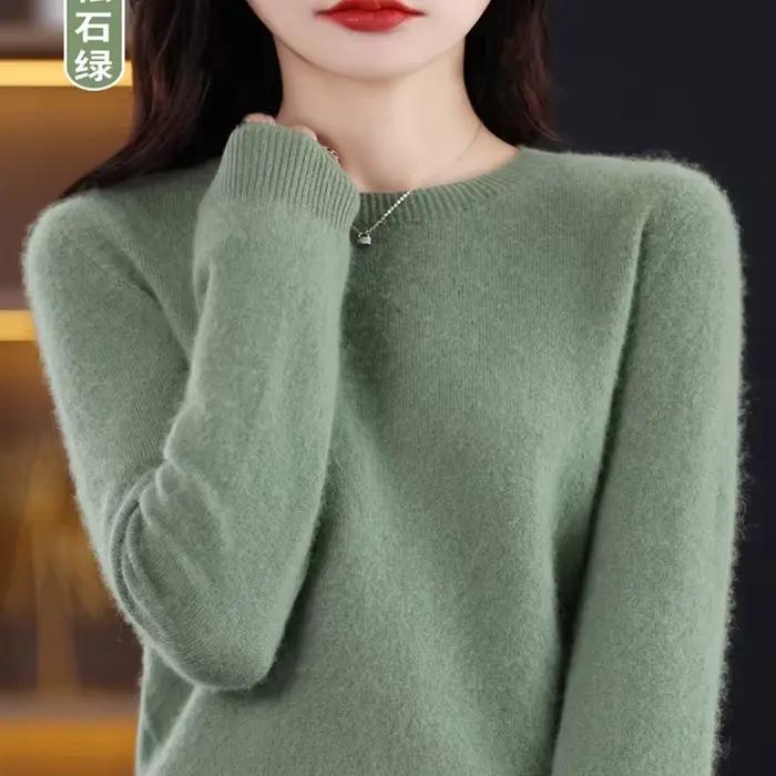Pull à manches longues et col rond en laine mérinos pour femme
