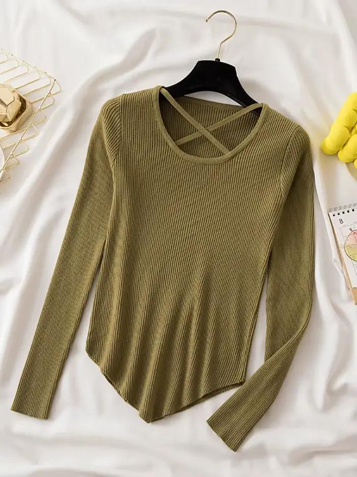 AOSSVIAO Pulls Sexy Évidés pour Femmes 2026 – Collection Automne Hiver – Haut à Manches Longues Slim – Pull Femme Tricoté