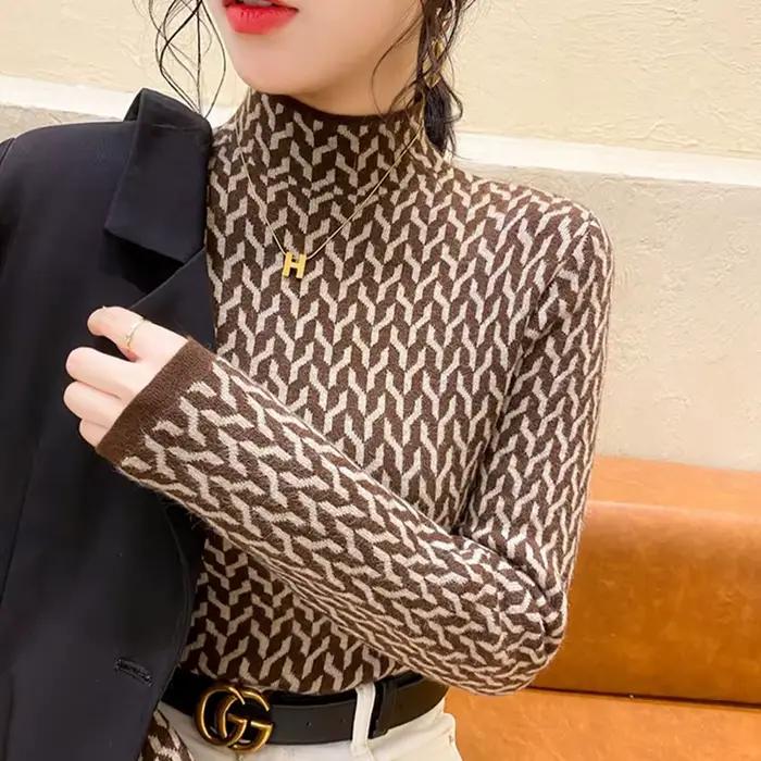 Pull en velours à manches longues pour femmes