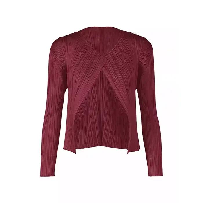 Miyake plissé dames Cardigan 2025 printemps et été nouvelle veste courte plissée solide à manches longues
