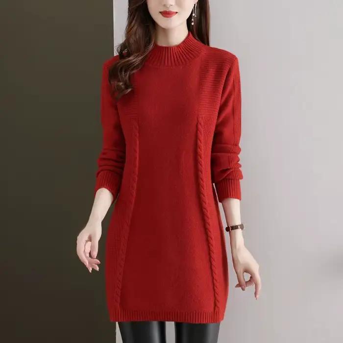 Chemise de base mi-longue à col mi-haut pour femme