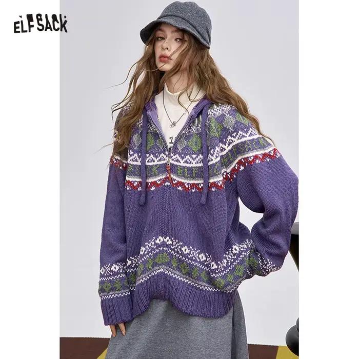 ELFSACK 2025 hiver nouveautés noël décontracté pull à capuche zippé pour femme