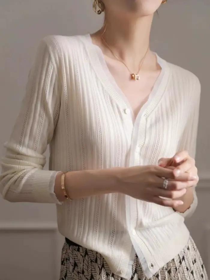 Cardigan Emperoe Goat en cachemire à col en V en dentelle pour femme, élégant et confortable, printemps et automne, occasion spéciale, bureau, cadeau surprise