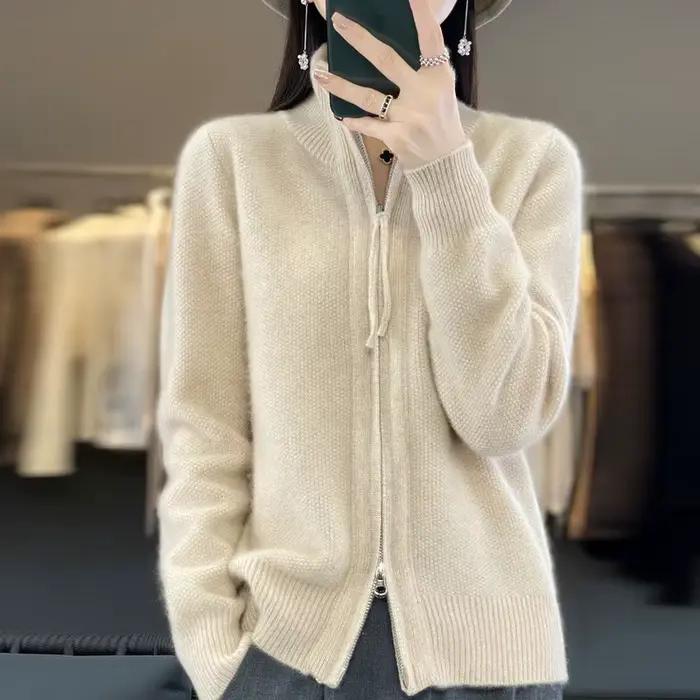 Cardigan tricoté à fermeture éclair pour femme