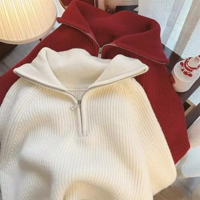 Pull à col demi-fermeture éclair pour femme