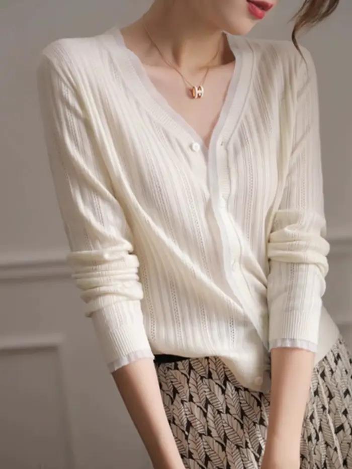 Cardigan Emperoe Goat en cachemire à col en V en dentelle pour femme, élégant et confortable, printemps et automne, occasion spéciale, bureau, cadeau surprise